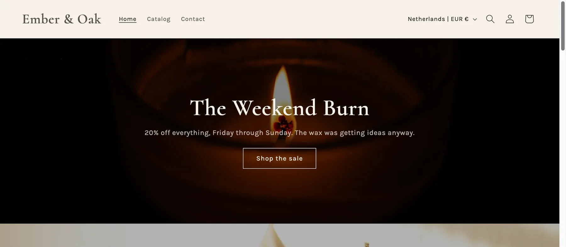The same homepage during the scheduled window, with The Weekend Burn promo banner showing